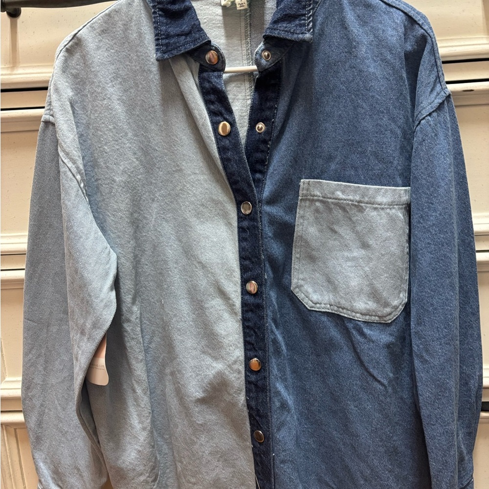 Blue Jean Jacket with Unique Color-Blocking Design